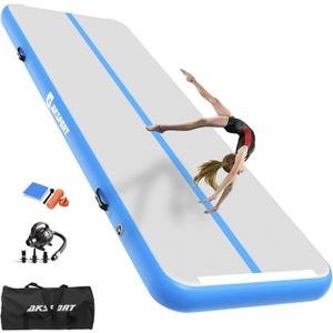 AKSPORT Gymnastics Air Mat Tumble Track Tumbling Mat Inflatable Floor Mats with Air Pump for Home Use/Tumble/Gym/Training/Cheerleading/Parkour/Beach/Park/Water (10ftx3.3ftx4inch, Light Blue)