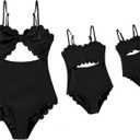 IFFEI Mommy and Me Swimsuits One Piece Cutout Monokini Family Matching Swimwear Bathing Suits (Black)