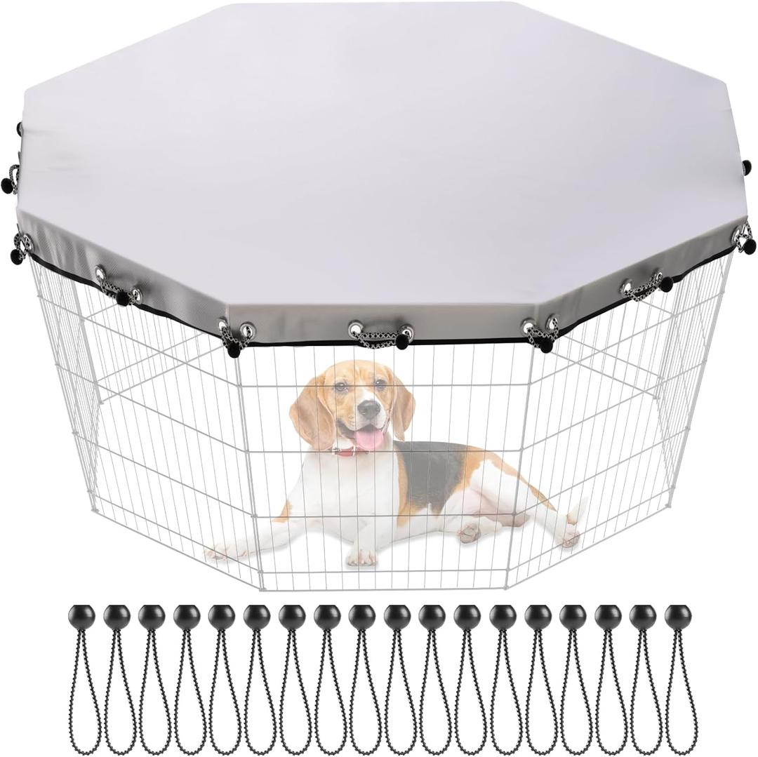 Dog Playpen Cover,Fits 24" Wide 8 Panels Regular Octagon Metal Exercise Pet Pen for Pets Provide Rain Proof Shade and Security for Outdoor and Indoor (Only Cover,Playpen Not Included)