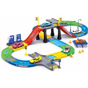 My First Speed Racing Assembly Track Builder Toy Playset - Starter Kit with 6 Diecast Cars, Accessories for Kids