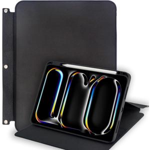 Rotating Case with 3-Ring Binder Holes fit for A4-Size Binder, 360 Degree Rotating Stand Cover with Pencil Holder for 11-inch iPad Pro M5 (2025) / M4 (2024) Model