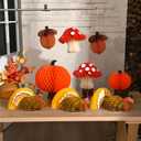 9 Pcs Large Thanksgiving Table Party Decorations Honeycomb Turkey Pumpkin Acorn Mushroom 3D Paper Centerpieces for Fall Thanksgiving Harvest Table Party Decorations