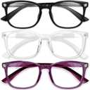Gaoye Stylish Blue Light Glasses for Woman - Computer Glasses for Blue Light Blocking - Lightweight Frames - 3 pack (B9-black + Transparent + Violet Indigo)