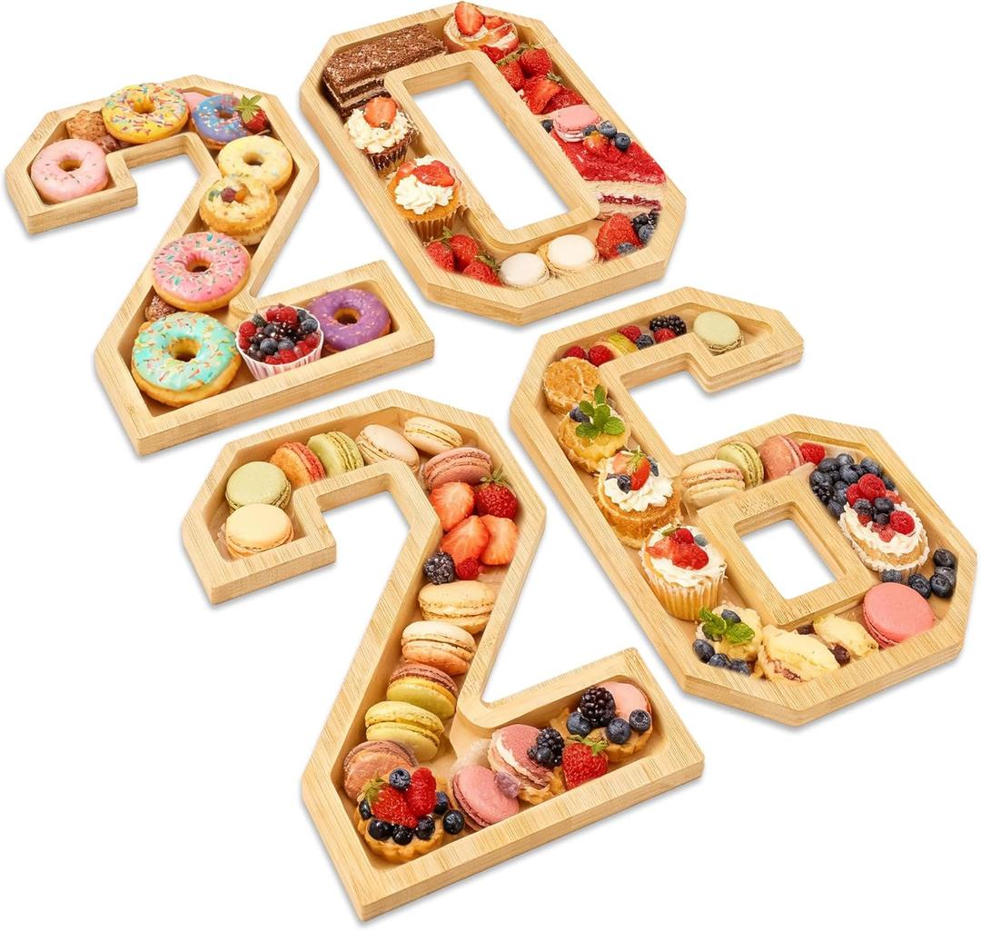 2026 Charcuterie Numbers Fillable, Wooden Number Charcuterie Board Box Serving Food Trays for New Years Graduation Party Supplies