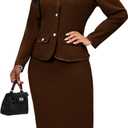 Coffee Two Piece Skirt Sets for Women Business Elegant Blazer and Skirt Dress Suits Party Evening (Brown, X-Large)