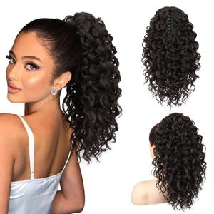 SEIKEA Ponytail Extension, 18" Claw Clip Ponytail Extension Wavy Curly Jaw Clip in Ponytail Hair Extensions Fluffy Natural Soft Fake Pony Tails Synthetic Hairpiece Black Brown