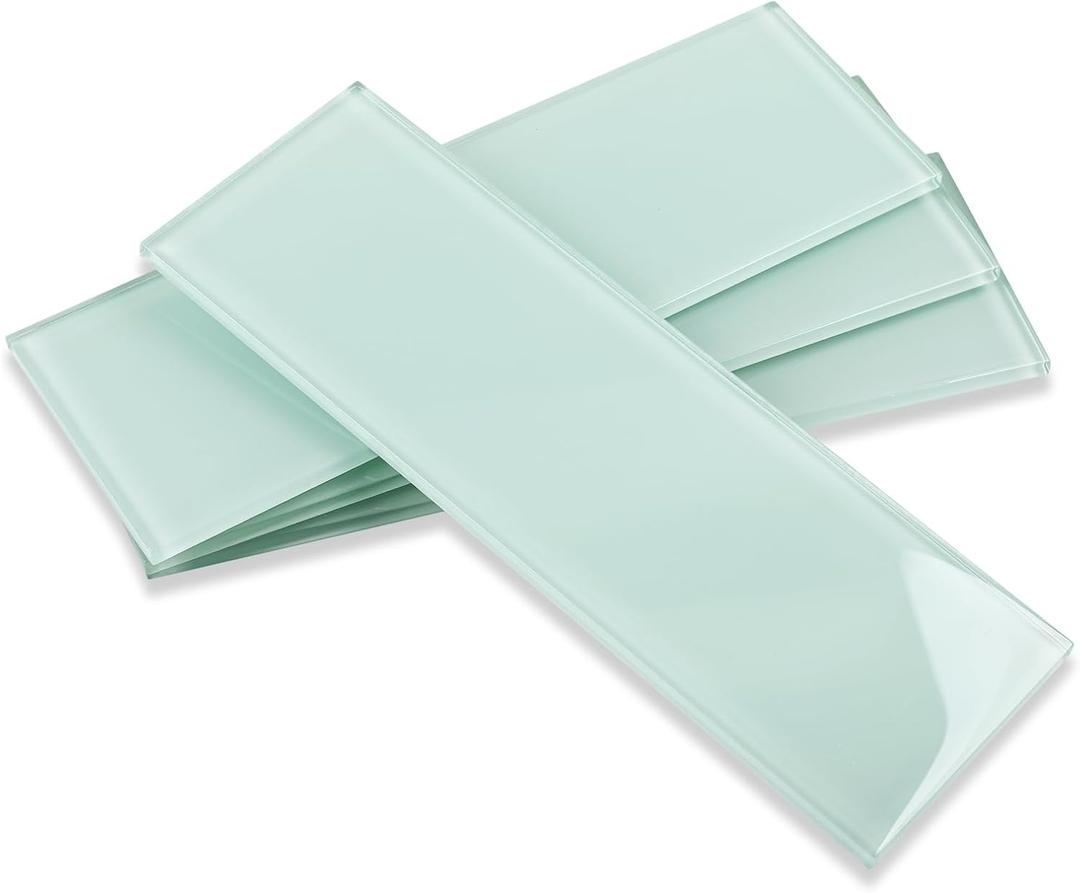 Glass Tiles for Backsplash, Glass Subway Tile 4x12 Inch for Kitchen Bathroom Shower Wall Ice Age (12 Pcs, 4 sq.ft)