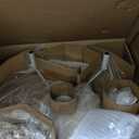 Wood Beaded Chandelier 5 Lights Boho Candle French Country Farmhouse Chandelier Bohemia Pendant Light for Living Room Dining Room Kitchen Foyer, Distressed White, Dia 26