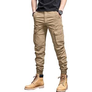 Charfille Men's Casual Cargo Pants Tapered Loose Fit Cuffed Joggers Sweatpants Drawstring Tactical Pants with Multi Pockets (1-Khaki, M)