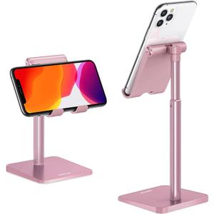 Cell Phone Stand, OMOTON Adjustable Angle Height Desk Phone Dock Holder for iPhone SE 2/11 / 11 Pro/XS Max/XR, Samsung Galaxy S20 / S10 / S9 / S8 and Other Phones (3.5-7.0-Inch), Rose Gold