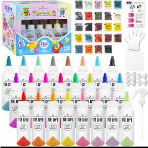 Pack Of 2 24 Colors Tie Dye Kit, Tie Dye Set for Kids, Pre-Filled Bottles, Non Toxic Permanent Fabric Dye Art Set, Easy DIY Fabric Art - Create Fun (24 Colors)