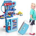 Doctor Kit for Kids 3-5, Pretend Doctor Playset for Toddlers with Costume and Stethoscope, 34 Pcs with Realistic Light & Sound Effects, Pretend Mobile Medical Station, Role Play Medical Toy