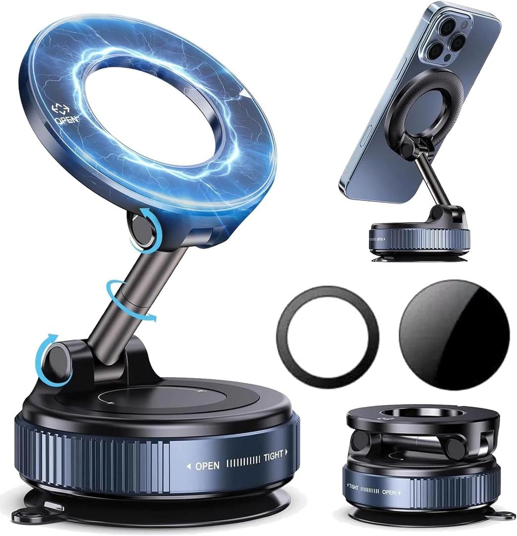 2026 New Upgraded Vacuum Magnetic Car Phone Holder 360 Reinforced Ultra Suction Cup Phone Mount for MagSafe Cell Phone Holders for Your Car/Phone Stand for iPhone, Samsung, All Smartphones (Black)