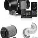 iPower GLFANXHKSETINLECWIFI4D8C 4 Inch Inline Duct Ventilation Smart Fan, Carbon Filter, 8 Feet Ducting with Temperature Humidity App Control via WiFi, Voice Control with Alexa for Grow Tent, Black