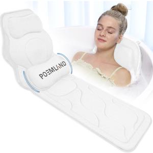 Poemland Full Body Bath Pillow for Tub - Extra Long & Thick Tub Pillow with Head, Back & Lumbar Support, 168 Non-Slip Suction Cups, Soft 5D Mesh Spa Cushion, Fits All Tubs-Gift for Soaking