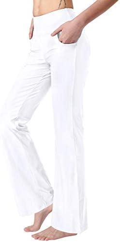Keolorn Women's Bootcut Yoga Pants with Pockets High Waist Bootleg Yoga Workout Pants for Women M