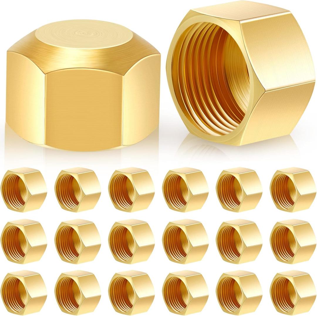 Dunzy 50pc 3/8" Brass Compression Cap Stop Valve for Drain Pipe Fittings, Hose Connector, Garden Water Pipes, Nozzle Joints