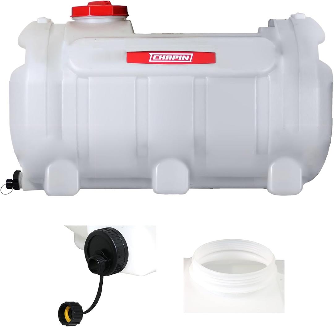 Chapin 98142 Water Storage Tank, 40Gallon, Utility Water Supply, Translucent ChemicalResistant Poly Tank, 6" Wide Cap, 2" Drain & GardenHose Port for Farms, Acreage, Gardens & Orchard