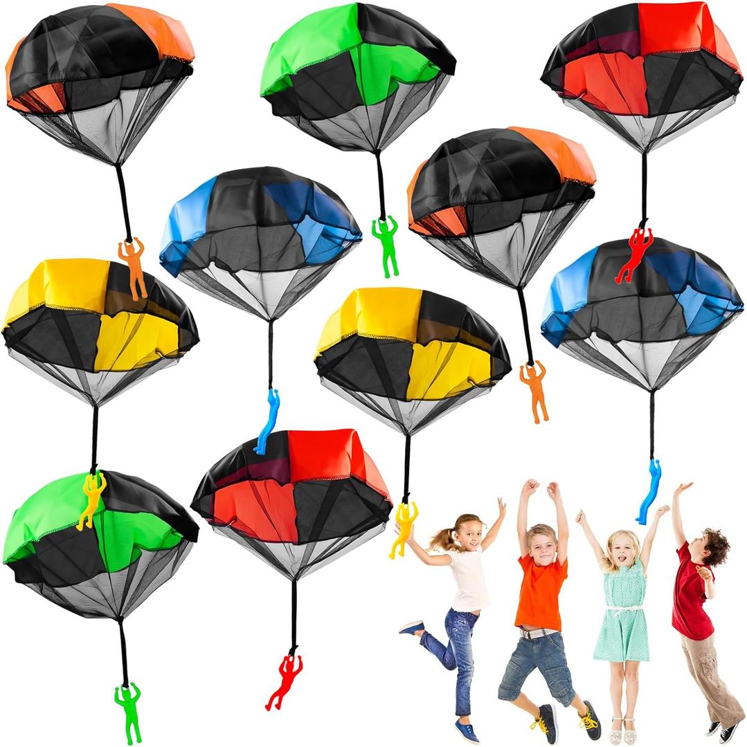 OJYUDD 10 Pack Parachute Toy for Kids,Tangle Free Figures Parachute,Throwing Flying Toys Parachute for BoysGirls Indoor & Outdoor,Gift,Party Favors(5 Colors)