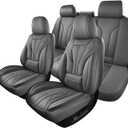 HChengkikz Car Seat Covers Full Set, Full-Wrap Faux Leather (Gray) | Universal Fit for SUV Truck Pickup Sedan, Waterproof with Memory Foam Lumbar Support, Airbag Compatible