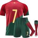 Soccer Jersey Boys, Kids' Soccer Jersey #7, T-Shirt Youth Jersey Socks Soccer Shirt Kit Set (11-12 Years, Red)