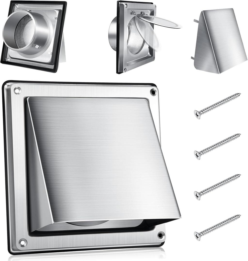 4 Inch Metal Dryer Vent Cover External Extractor Wall Vent Cushioned Stainless Steel Outdoor Dryer Vent Cover Outside Airflow Vent Replacement Hood