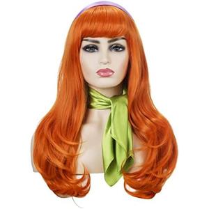 Long orange Wig Women Halloween Costume Party Cosplay Wig with Accessories (Color-1)
