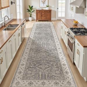 3x10 Washable Hallway Runner Rug :Vintage Large Soft Entryway for Kitchen Laundry Room Runner with Non Slip Backing Farmhouse for Bedroom Bathroom Living Room Stain Resistant Carpet-Black Grey