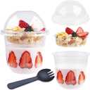 TOFLEN 12 oz Clear Plastic Yogurt Parfait Cups with Lids Disposable To Go Cereal Cups for Breakfast Snack Fruit, Veggies and Dips (50 Cups+Inserts+Sporks+Dome Lids)