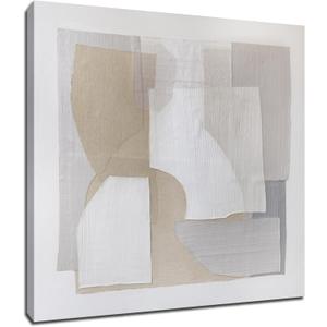 SHEYOYE Beige Hand Painted Abstract Wall Art for Living Room 40x40 Inch