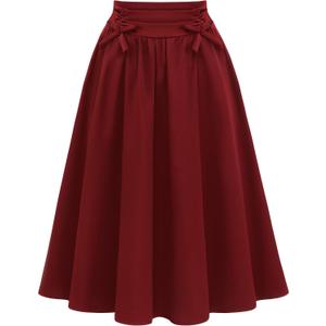 Wedtrend Vintage Skirts for Women High Waisted Midi Skirt A Line Skirt Office Work Skirt with Pockets (Medium, Red)