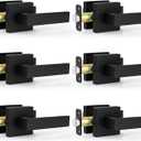 Estmoon 6 Pack Door Handles Matte Black - Passage Door Knobs Interior Square Door Levers, Heavy Duty Non-Locking Leversets Hall Closet Handles, Reversible for Right & Left Sided Doors
