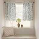 jinchan Floral Kitchen Curtains for Windows 36 Inch Linen Tier Farmhouse Cafe Curtains Country Botanic Small Window Rod Pocket Rustic Flax for Laundry Bathroom RV 2 Panels Blue on Beige