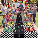 73 Pcs Race Car Party Supplies Set Include Paper Plates Checkered Placemats Road Table Runner and Mini Race Car Racing Birthday Party Decorations for Racing Track Celebrations