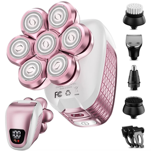 Nogroa Electric Razors for Women, 7D IPX6 Waterproof Cordless Body Electric Head Shaver, 5 in 1 Pink Bikini Trimmer Hair Epilator for Legs Body Face