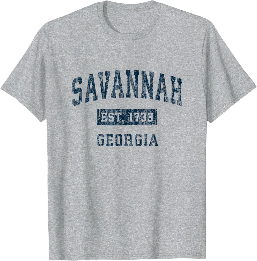 Savannah Georgia GA Vintage Sports Design Navy Print T-Shirt 3XL