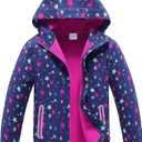 MGEOY Boys Girls Rain Jacket Lightweight Waterproof Hooded Fleece Lined Raincoat Windbreakers for Kids (5-6 Years, Purple Stars(lining:fleece))