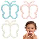 3 Pcs Baby Teething Toys 3-6 Months,Butterfly Baby Teether Toys, for Babies 0-24months Silicone Teething Relief Chew Soothing Sore Gums for Newborn Infant Essentials BPA Free