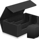 Homthy 1200+ Card Deck Case for Trading Cards, Leather Commander Card Storage Box Magnetic Card Holder Fit for MTG TCG and Sport Cards, Black
