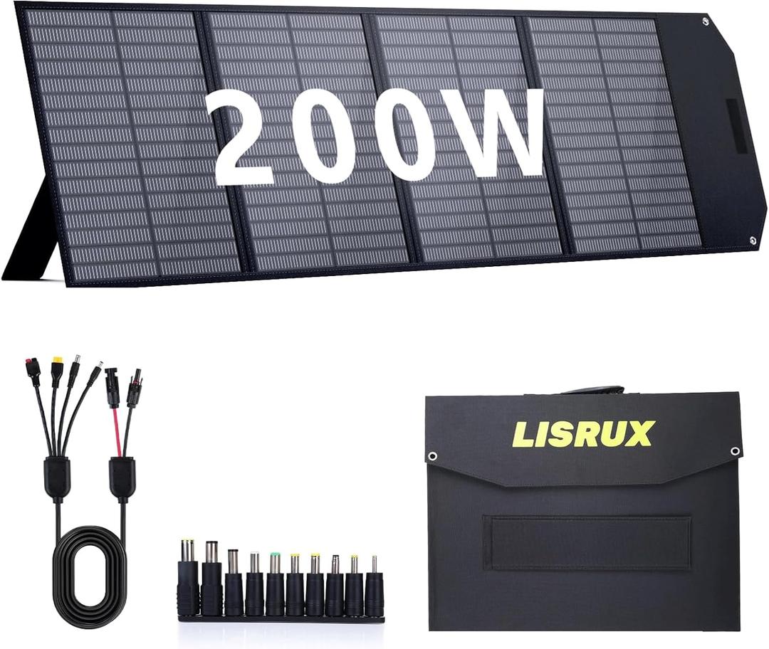 200W Portable Solar Panel, Foldable Solar Panel Power Backup, Solar Charger for Power Station Generator, IP67 Waterproof 200 Watt Solar Panels for Camping RV Power Blackout