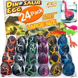24 Pcs Large Hatching Dinosaur Eggs Dinosaur Birthday Party Favors, Kids Toddlers Goodie Treat Bag Stuffers, Carnival Classroom Prizes, Treasure Box Toys, Boy Girl Grow in Water Dinos Egg Science Kits (Black)