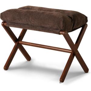Baveke Ottoman Foot Rest- Bamboo Folding Stool, Foot Stools Small Ottman with Upholstered & X Legs, Foldable Stool for Makeup, Bedroom and Living Room (Large Brown) (21.3"D x 13.4"W x 18.5"H)
