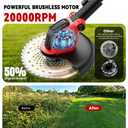 20000 RPM Electric Weed Wacker with Wheel,12 Brushless Cordless Weed Eater Battery Powered, 4-in-1 Brush Cutter/String Trimmer/Grass Trimmer/Lawn Mower,Edger Stringless Weed Trimmer,5 Blade,2 Battery