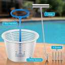 Saillong 2 Pack 8" Pool Skimmer Basket for Inground Pool with 2 Blue Skimmer Basket Handle and 1 Stainless Steel Hook, White Universal Pools Filter Baskets Skimmers for Debris Removal, Keep Hand Clean