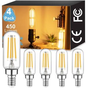 Vinaco T25 Light Bulb, 4 Pack Dimmable T6 E12 LED Bulb Clear Glass CRI85+, 450LM 2700K Warm White 4W, Equivalent 40W, E12 Base, No Flicker T6 Candelabra Bulb for Chandeliers, Ceiling Fan, Pendant