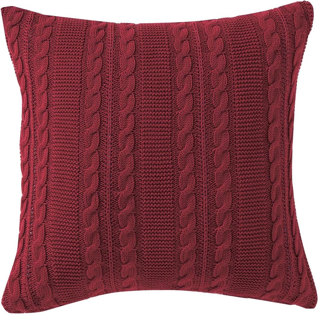 VCNY Home - Throw Pillow, Cotton Cable Knit Decorative Pillow for Bed or Couch (Dublin Red, 18" x 18")