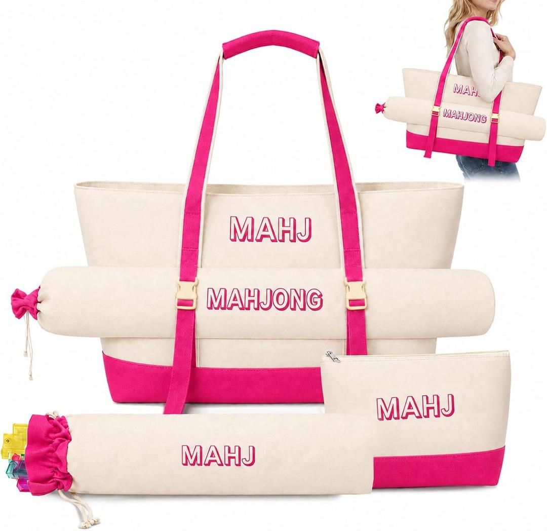4Pcs Mahjong Tile Bag Set for American Mahjong,Racks, Mat, Pattern
