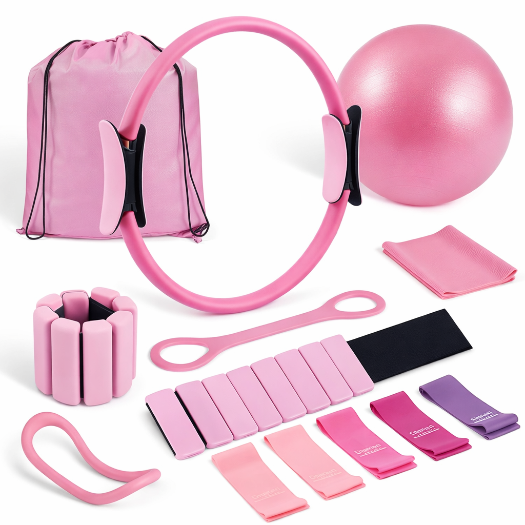 Pilates Kit Pilates Essentials Kit for Women 13 PCS Pilates Ring and Ball Set with Resistance Band, Adjustable Ankle Wrist Weights, Stretch Ring, Exercise Bands, Pilates Equipment for Home Workouts