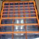 Amazon Basics Wall Mount Hardware and Craft Storage Cabinet Organizer with 39 Drawers, Plastic Garage Organization System with Dividers for Small Parts, Black, Orange, 15" x 6.3" x 18.6"