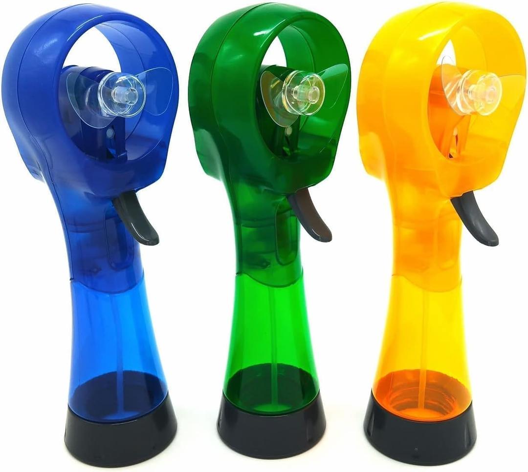 Battery Powered Water Misting Fan Handheld Outdoors Personal Spray Fans - Set of 3 (Blue/Green/Yellow)